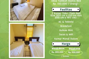 Kapasitas Fasilitas dan Harga Penginapan Vila Kedondong Belimbing Mangga Bhakti Alam Pasuruan